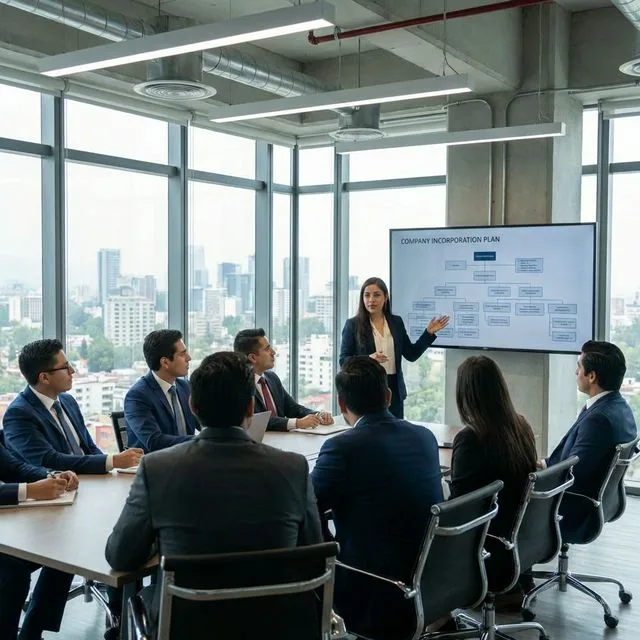 Abogados corporativos en reunión estratégica