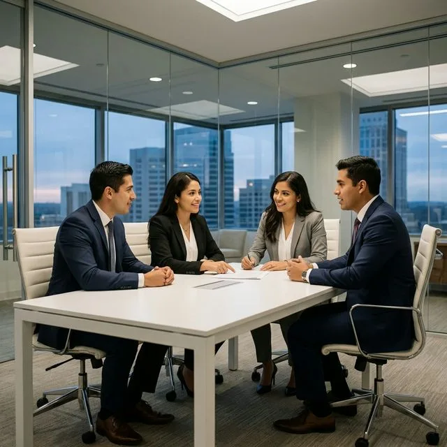 Equipo de abogados de Rueda García en reunión de trabajo.